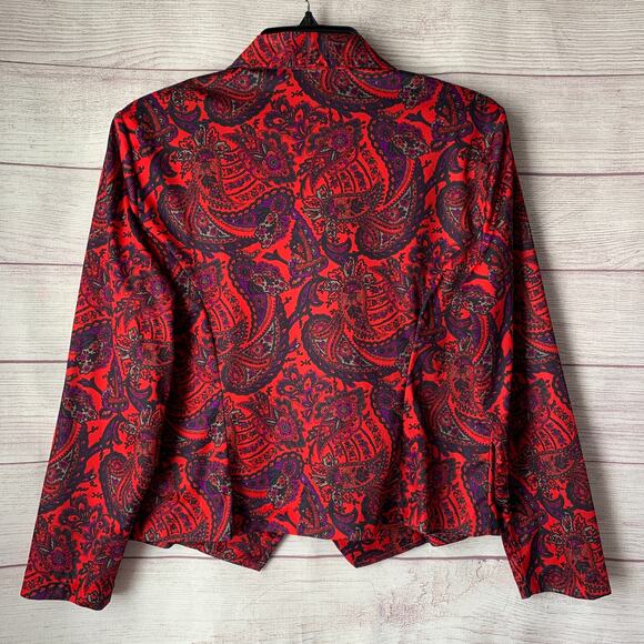 Vintage Blair Red Paisley Button Up Blouse Long Sleeve V-Neck Size 12P - Picture 7 of 15
